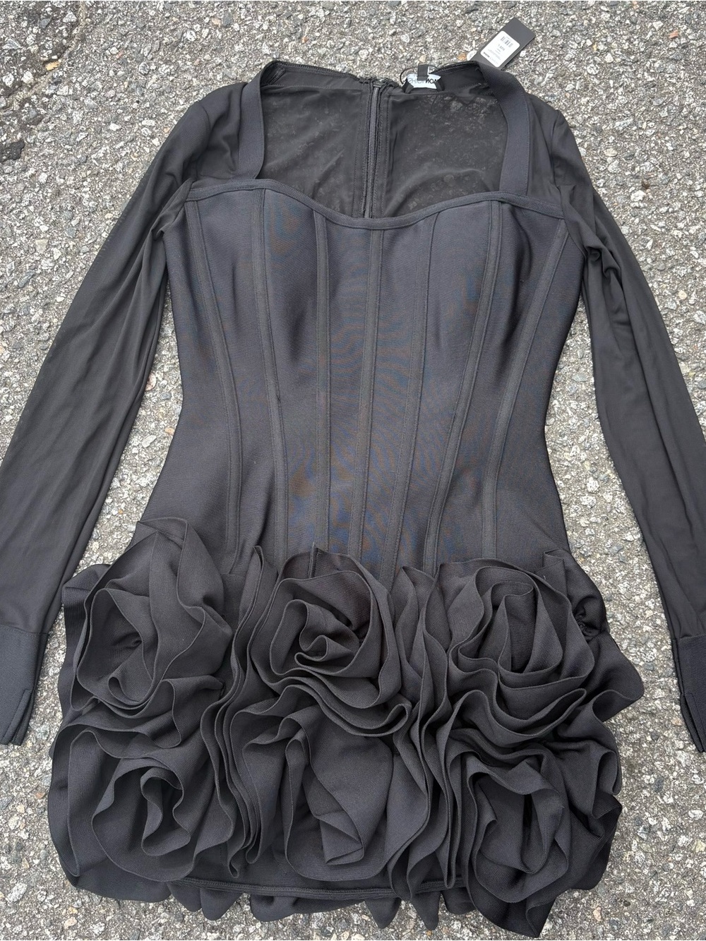Blessed beauty long sleeve ruffle mesh rosette bandage mini dress large new - Picture 2 of 8